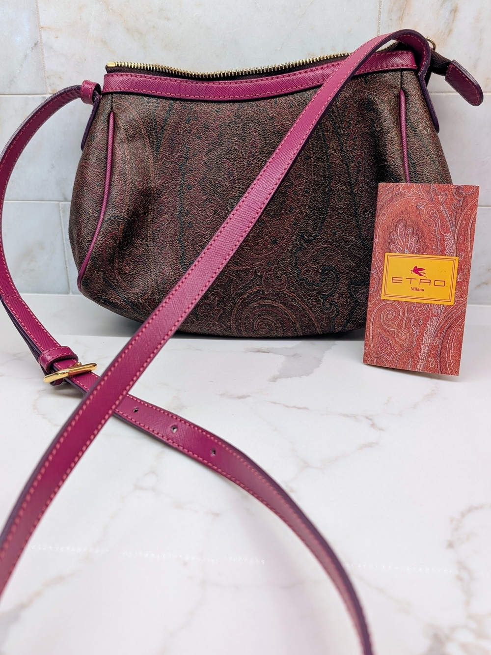 Etro Purple and Brown Paisley Crossbody